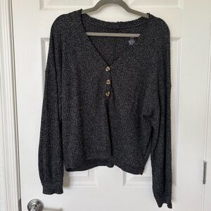 American Eagle | Soft & Sexy Plush Dark Grey Three-Button Pullover Sweater | M